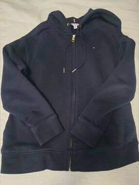 Tommy Hilfiger Navy Zip-Up Hoodie Jacket with Gold Accents Size S